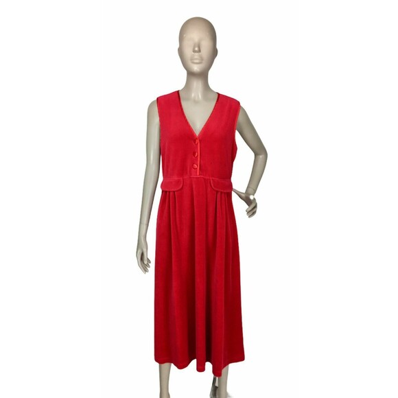 Vintage 1980's FADS Sleeveless Red Velvet Jumper Midi Dress Modest Size Small - Picture 5 of 8